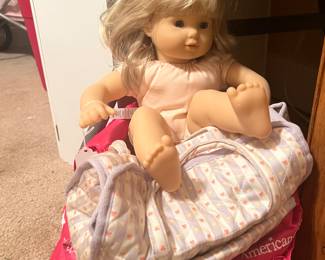 American Girl....one Doll, tote bag, clothes, closet. Bitty Baby diaper bag and clothes