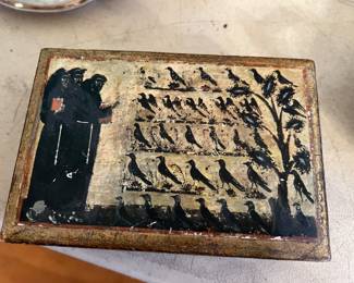 St Francis preaching to the birds...wooden trinket box