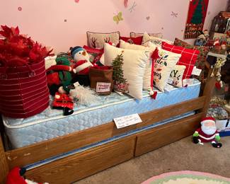 This Thomasville twin/ trundle bed can BUNK ontop of its full size bottom. (not pictured) We also have the matching bedside table and dresser