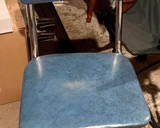 Chrome Hairpin Leg Enamel Kitchen Expandable Table with Four Blue Chairs