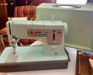 Vintage Robin Egg Singer Sewing Machine with Case