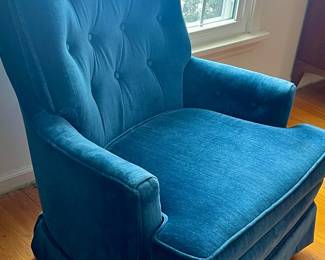 MCM Blue Velvet Swivel Chair