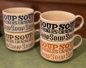 Stoneware Soup & Crackers Mugs - 1970s