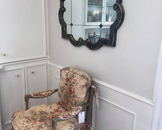 Gothic mirror, French armchair