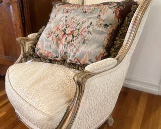 Beautifully upholstered French Louis XV style chair, 2 available
