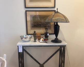 Steel and marble console table, 19th century prints by Henry Thomas Allen (4 available)