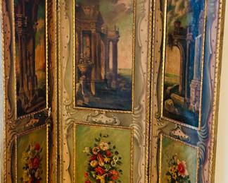 Three panel painted screen