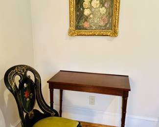 Paper Mache Spoonback Nursing Chair (Victorian) and Mahogany Ferderal style writing desk