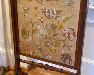 Crewel embroidered fireplace screen