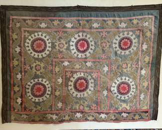 Vintage Framed Suzani. Approx. 3' x 5'. Cotton.