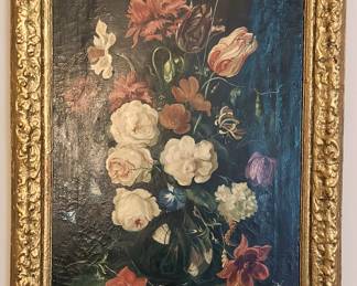 Original Still Life on Canvas, Dutch School. Gilded frame.
