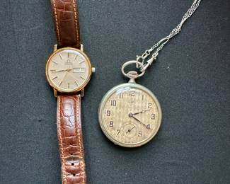 Omega watch (L) and LIP pocket watch (R)
