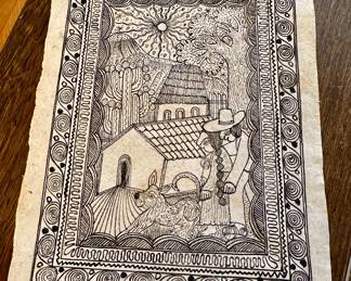Abraham Mauricio Salazar Mexican folk art drawing (papel amate)