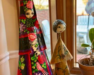 Paper mache figurines.  (L) signed by Abelardo Ruiz.  (R) signed