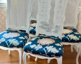 French Provincial Dining Chairs with Cane back.  4 side chairs and 2 armchairs available.