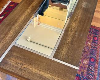 Glass and wood coffee table