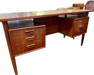 Danish Modern Mid Century  floating teak  desk with bookcase.  