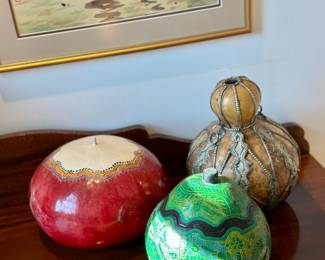 Collection of dried and ceramic gourds