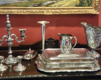 Barbour silver pitcher pitcher and other silver plate items 