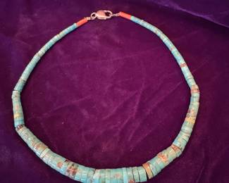 Sterling silver, turquoise and red coral