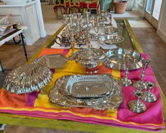 Beautiful silver plate serving pieces. Also, some sterling items.
