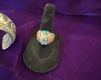 Gorgeous sterling silver, turquoise and red coral jewelry from Santa Fe