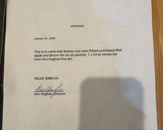 Red Apple and Brown Pot by James Zar - original art - COA