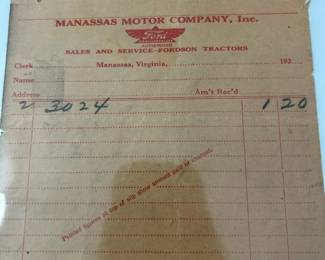MANASSAS MOTOR CO. FORD 1924 EPHEMRA !