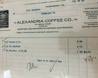 Alexandria Coffee Co. 1924 EPHEMRA !