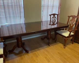 Formal Dining Table with leaf and 6 chairs - Chairs may need to be reupholstered 