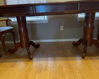 Formal Dining Room Table Cherry wood with two pedestals and one leaf