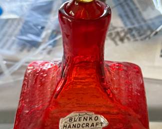 MCM BLENKO TANGERINE AMBERINA DECANTER BY WAYNE HUSTED