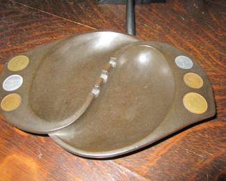Mid Century Modern Black Enamel Coin Ash Tray