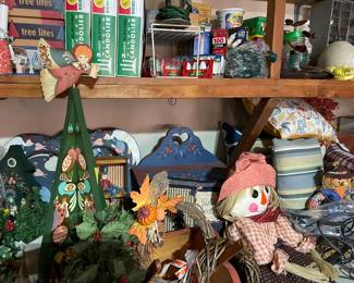 Wonderful Tole painted pieces can be found in the garage, Christmas Tree lights in boxes, Thanksgiving decor