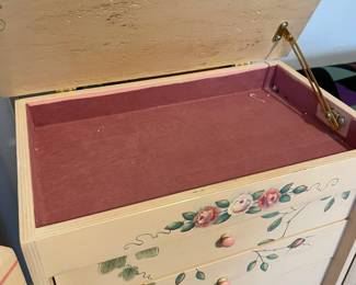 Inside this beautiful hand painted by Doris jewelry chest