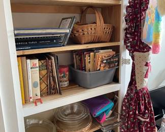 Vintage cookbooks, Pyrex and canning supplies in the laundry room