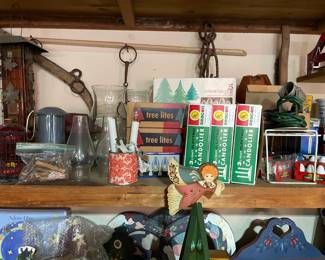 Christmas tree lights, globes, bird feeders