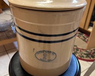 Marshall Pottery 2 gallon crock with lid in the kitchen