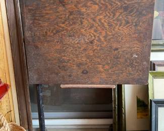 Antique adjustable Tiger Oak table with metal base