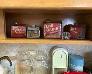 Vintage maple syrup tins, storage jars