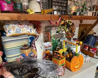 Thanksgiving decor, outdoor cushions, metal candle holders