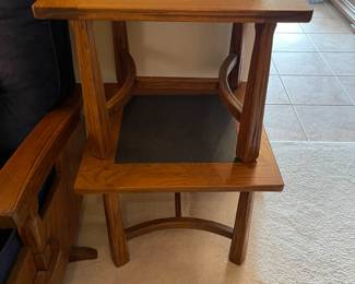 Two Ranch Oak side tables with slate inserts