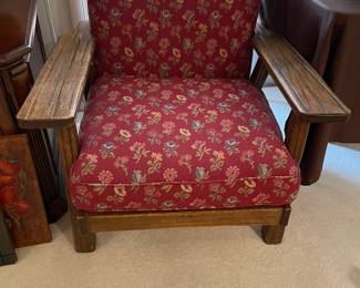 Vintage Ranch Oak arm chair with upholstered seat and back cushions
