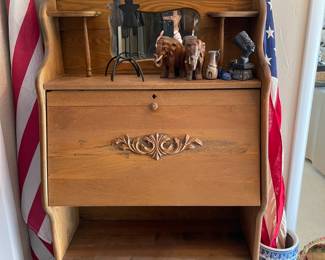Antique Secretary, oak with lots of storage and details, this piece can be found in the entrance area
