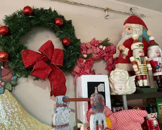 Wreaths, Santa and hand painted Mr and Mrs Clause