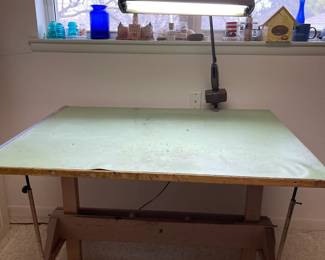 Vintage desk lamp and drafting/art table