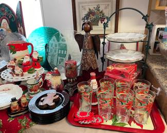 Vintage glass, trays, Fitz and Floyd pieces, large glass plates