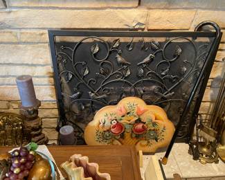 Fireplace guard, small Tole painted art piece, fireplace tools
