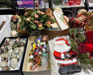 Lots of ornaments and Nativities, Tole painted Santa