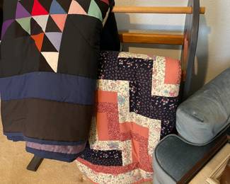 Finished handmade quilts, hand painted quilt rack